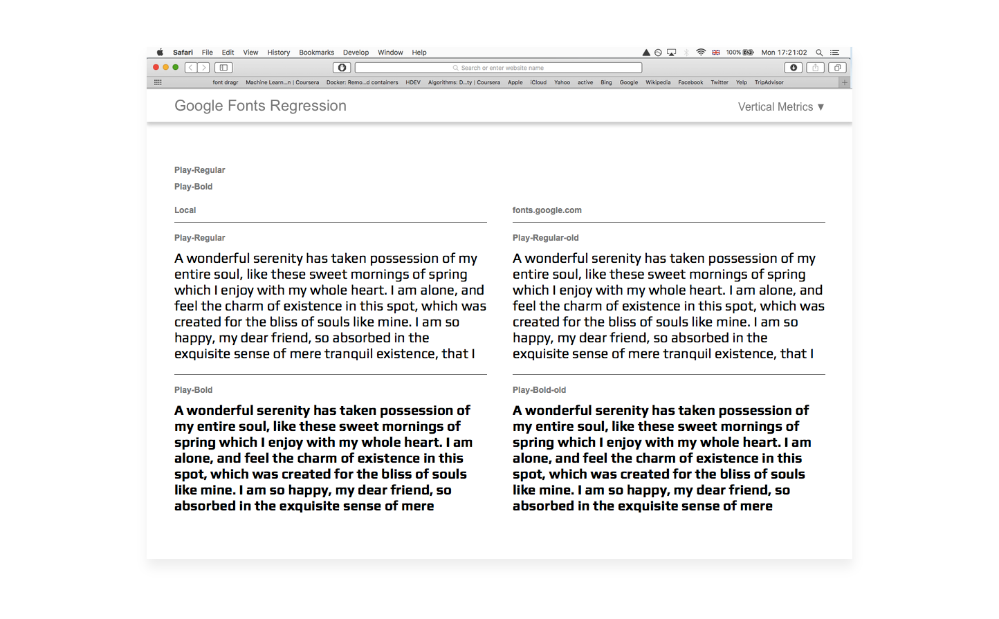 GF Regression vertical metrics test