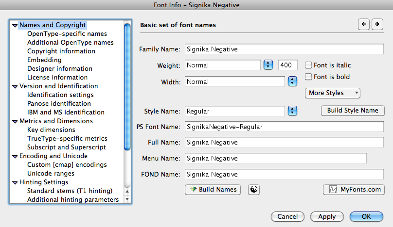 Regular PSName Setting in FontLab - fixed