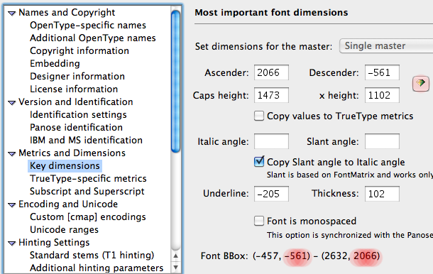 BBox values in FontLab 5