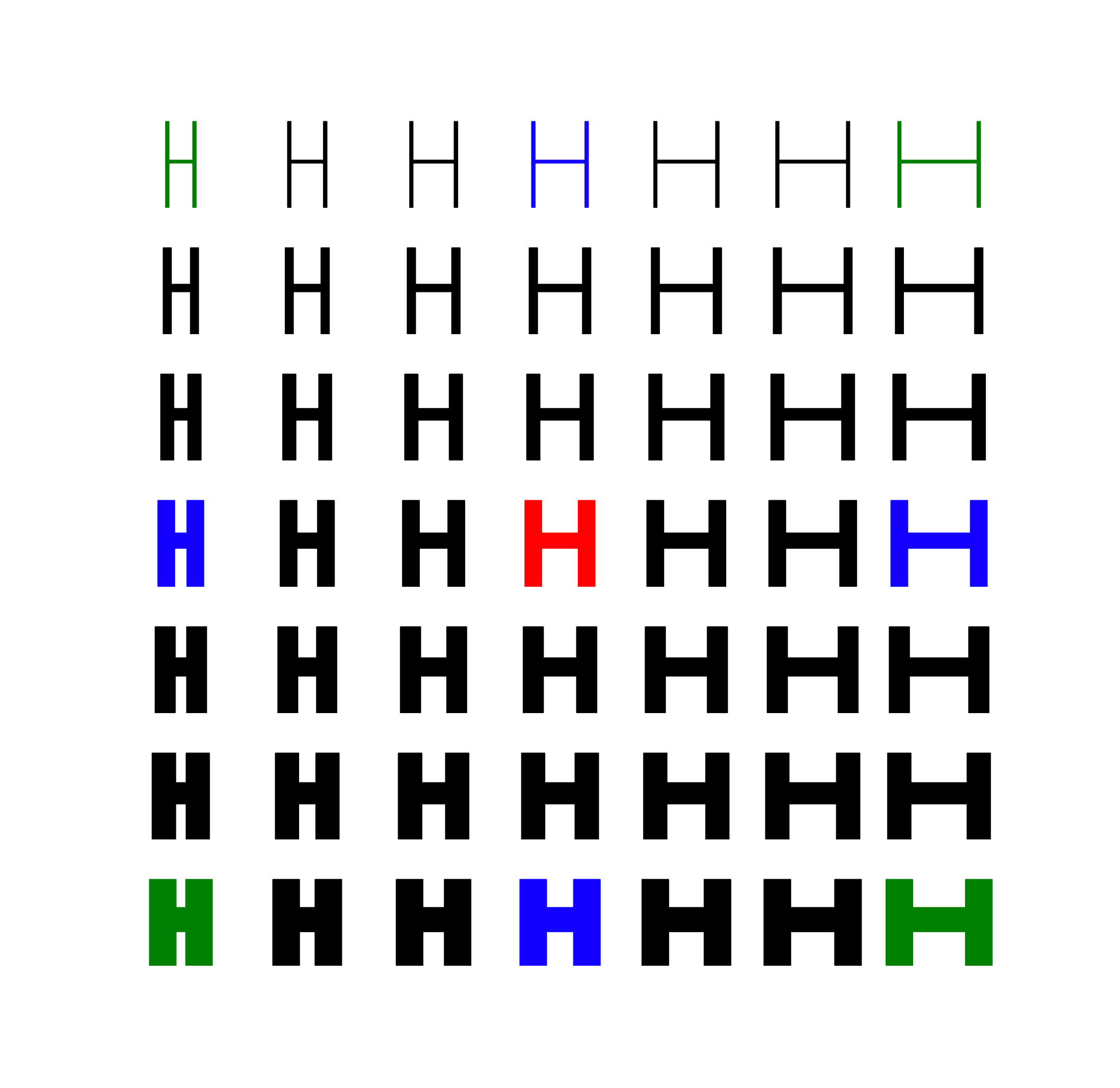 Designspace visualized by a grid, with each cell containing the letter H
