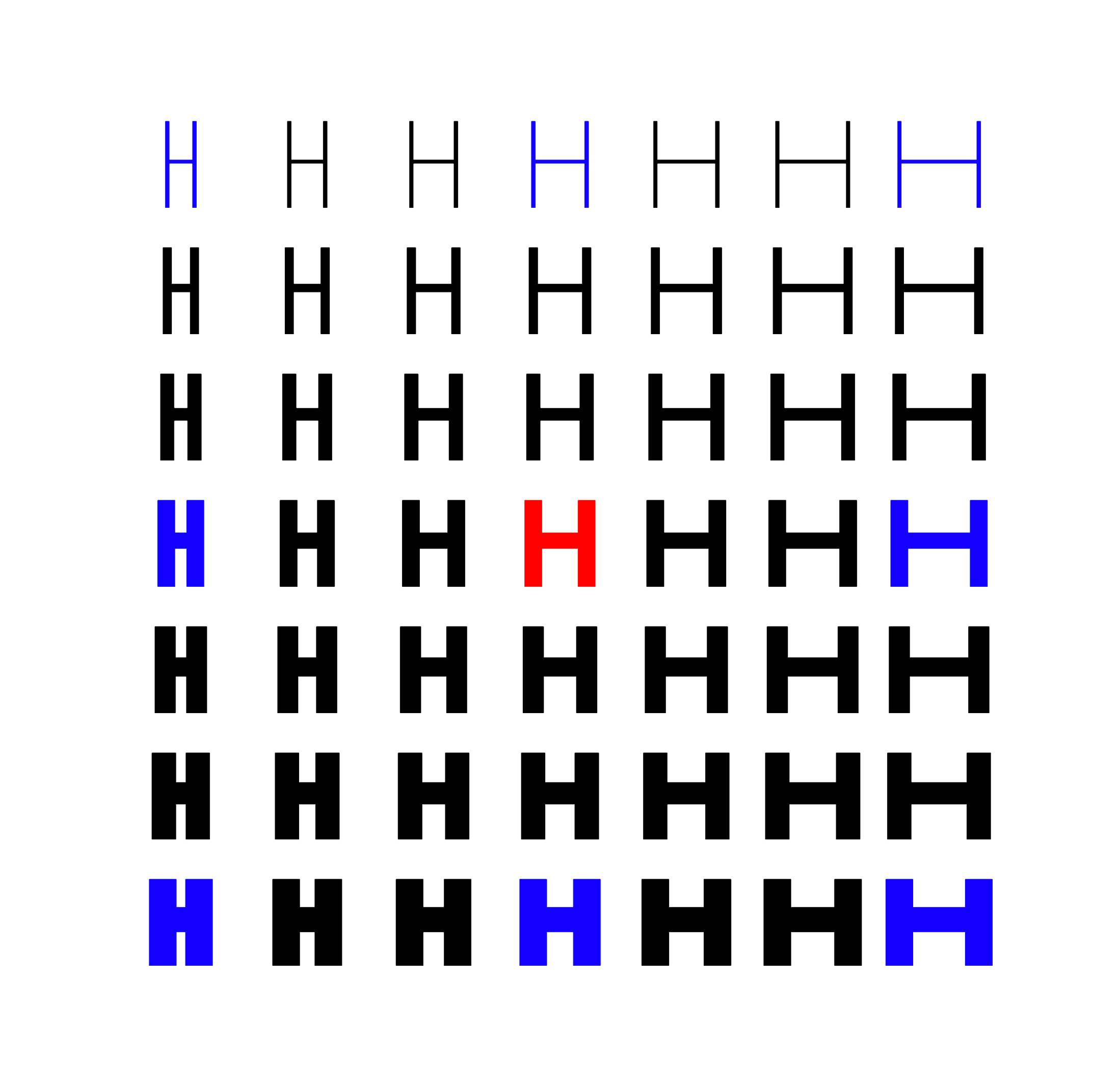 Designspace visualized by a grid, with each cell containing the letter H